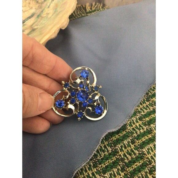 Vintage Mid Century Brooch Pin Silver & Sapphire - Picture 3 of 11